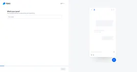 Tidio onboarding — 'What's your name?' step