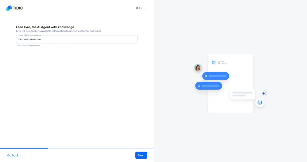 Tidio onboarding — business model, industry, and conversation volume