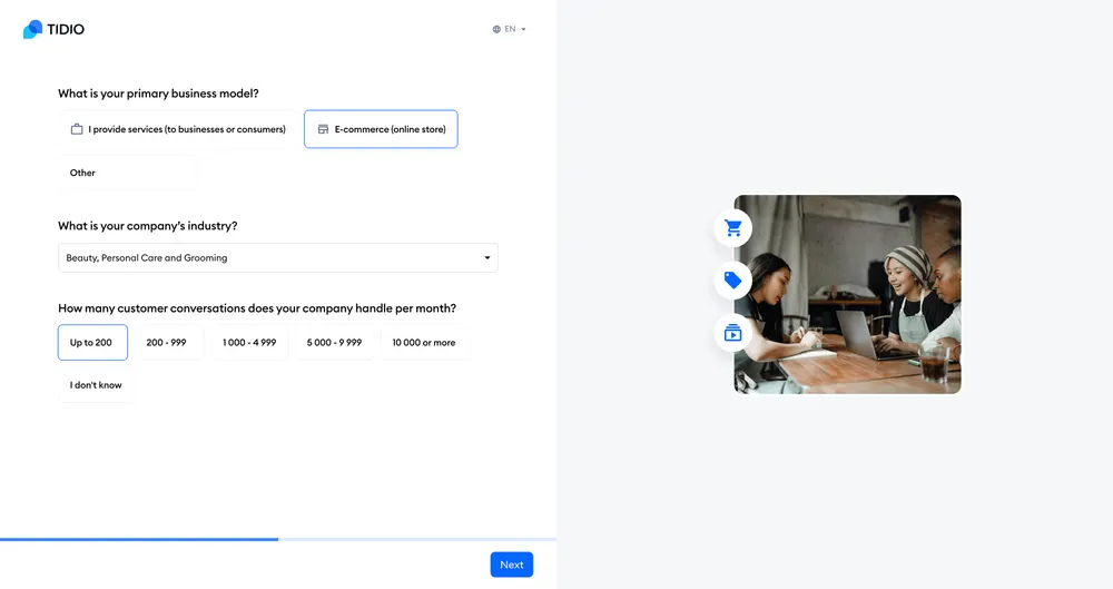 Tidio onboarding — feeding Lyro AI a website URL
